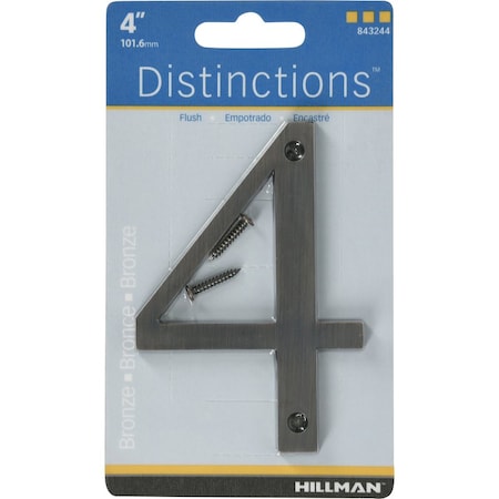 Hillman HILLMAN Distinctions 4 in. Bronze Zinc Die-Cast Screw-On Number 4 1 pc, PK3 843244